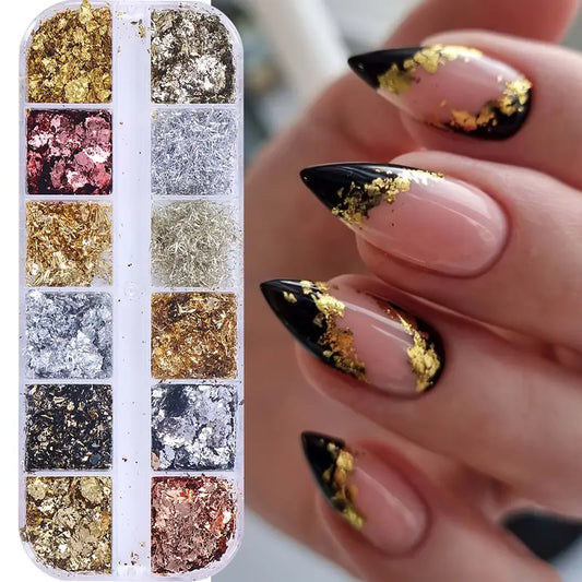 Gold Foil Grid – złote folie do zdobień paznokci (zestaw)