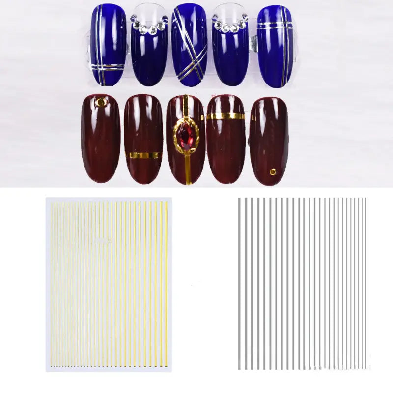 Metallic Stripe – 1 Sheet Nail Stickers – Złote & Srebrne Paski