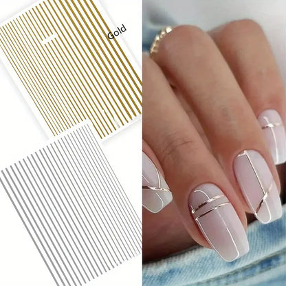 Metallic Stripe – 1 Sheet Nail Stickers – Złote & Srebrne Paski