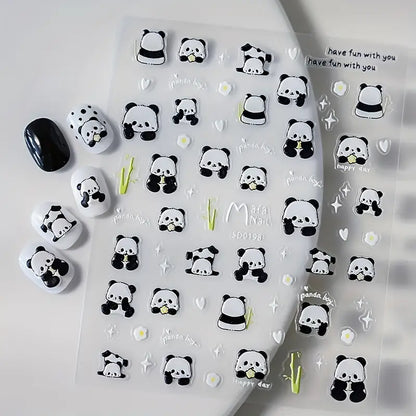 Cute Bamboo – naklejki na paznokcie 5D z motywem pand (1 arkusz)