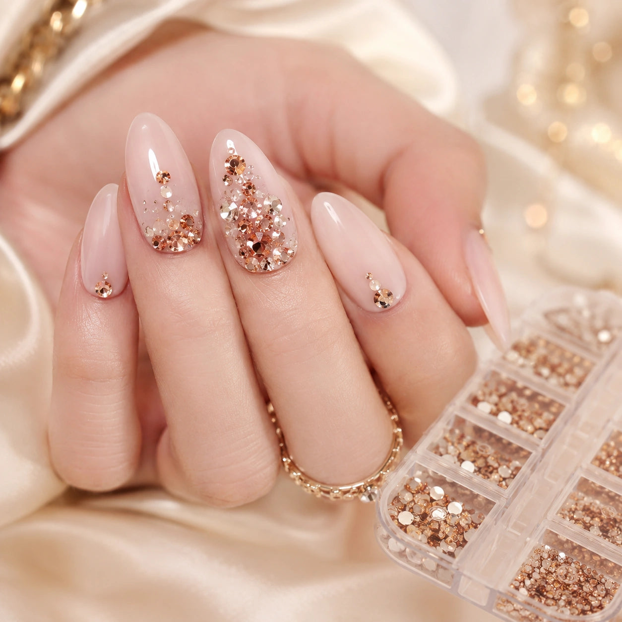 Cyrkonie do paznokci szampańskie – zestaw nail art mix | Premium Nails