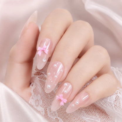Zestaw zdobień do paznokci kokardki i perły box różowo-białe | Premium Nails