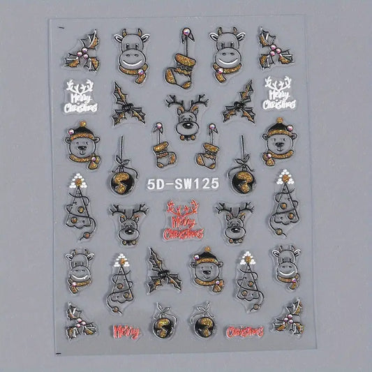 Golden Sparkle – świąteczne złote naklejki na paznokcie (1 arkusz)