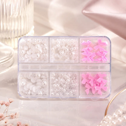 Zestaw zdobień do paznokci kokardki i perły box różowo-białe | Premium Nails