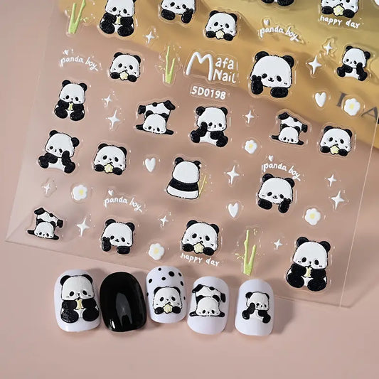 Cute Bamboo – naklejki na paznokcie 5D z motywem pand (1 arkusz)