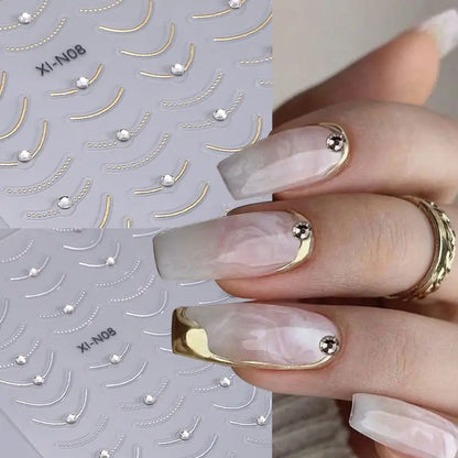 Golden Swirl 3D – złote i srebrne naklejki na paznokcie