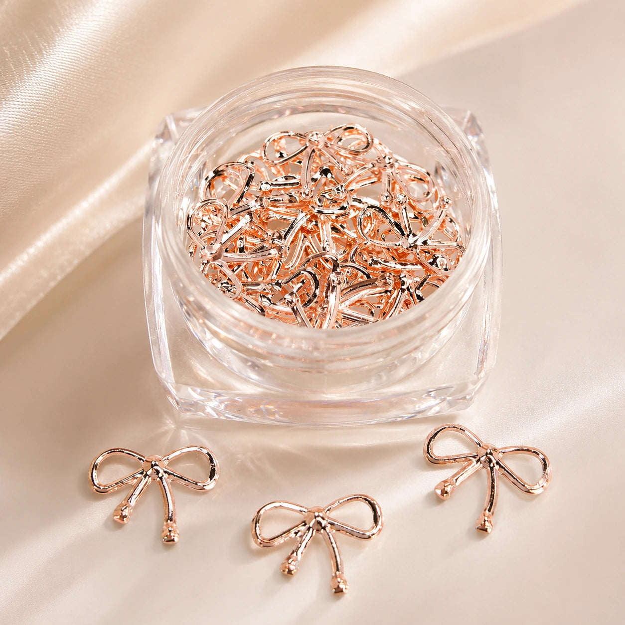 Miedziane metalowe kokardki 3D do zdobienia paznokci Premium Nails