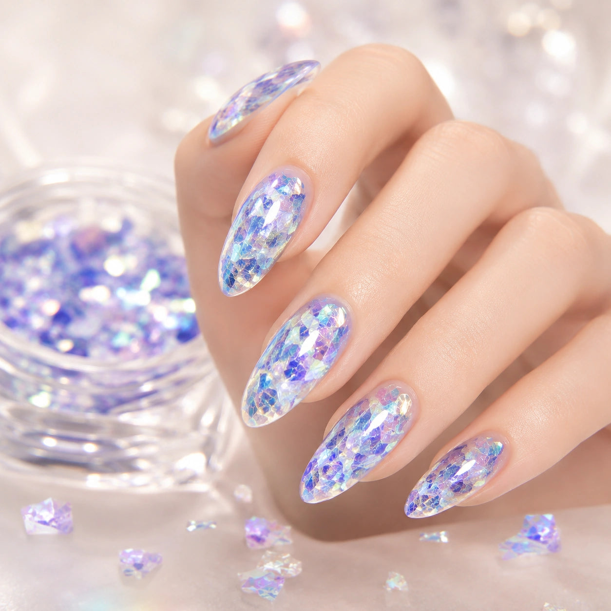 Niebieskie opalizujące płatki do zdobienia paznokci Premium Nails