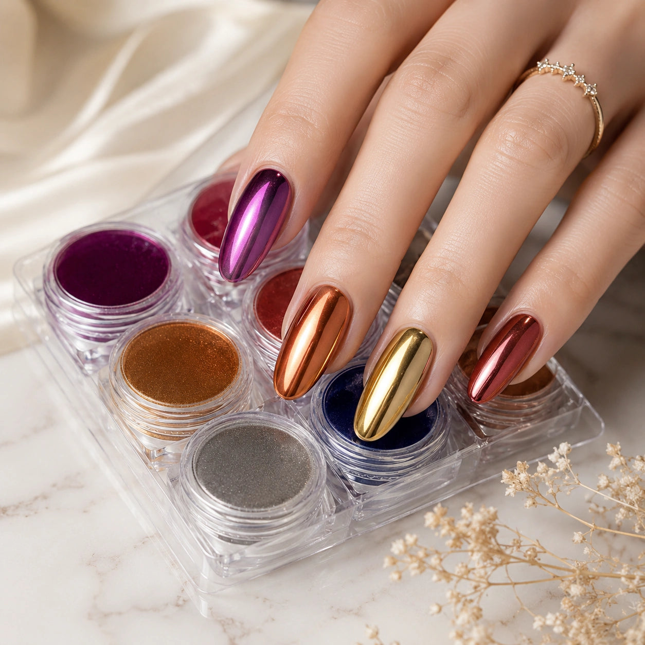 Zestaw pyłków lustrzanych metalicznych do paznokci 8 kolorów Premium Nails
