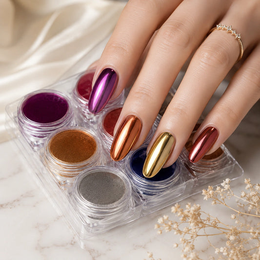 Zestaw pyłków lustrzanych metalicznych do paznokci 8 kolorów Premium Nails
