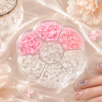 Zestaw zdobień do paznokci kokardki i perły różowo-białe | Premium Nails