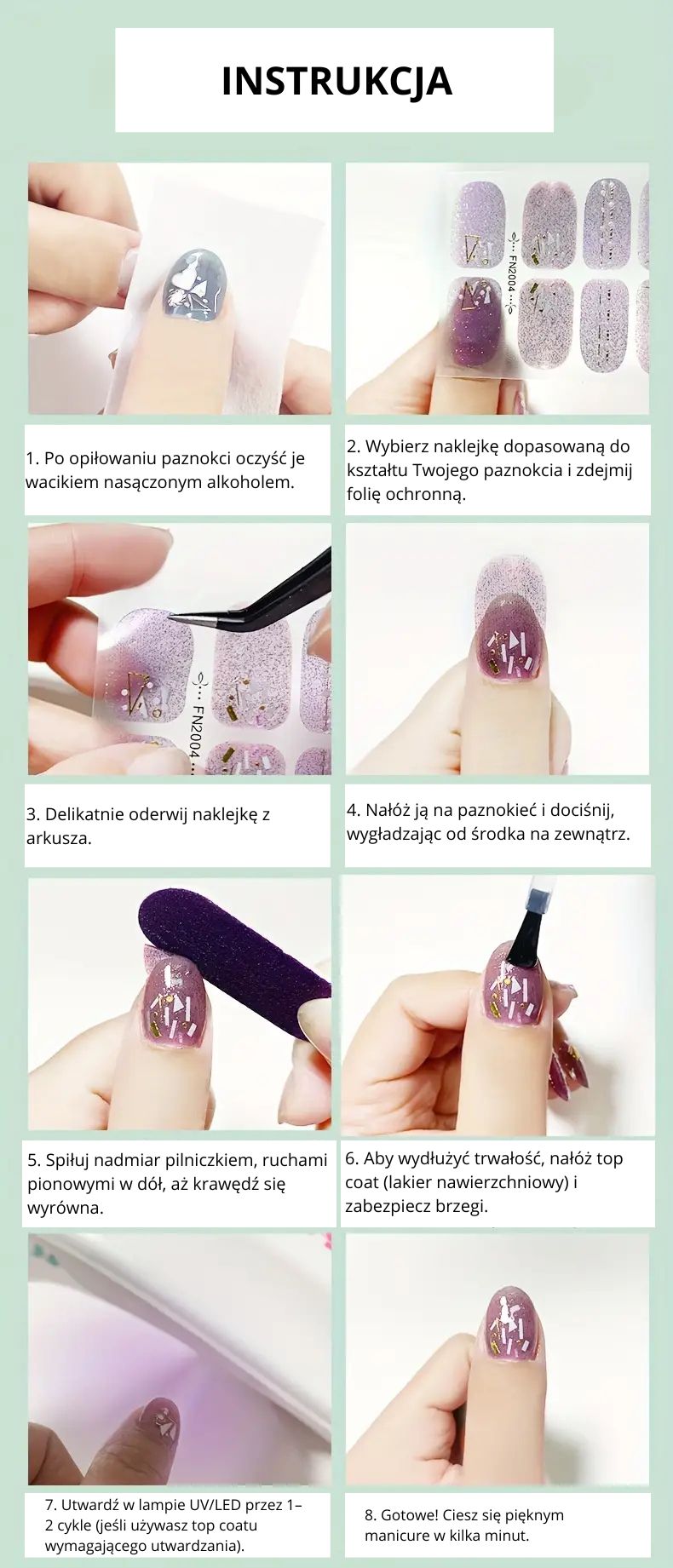 UV Nail Extensions – naklejki do przedłużania paznokci UV (22 szt.)