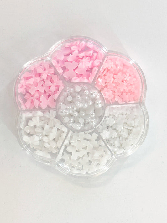 Zestaw zdobień do paznokci kokardki i perły różowo-białe | Premium Nails