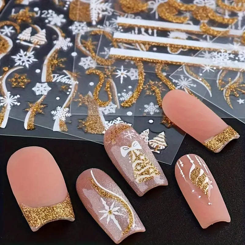 Golden Glitter Xmas 3D – świąteczne złote naklejki na paznokcie 3D