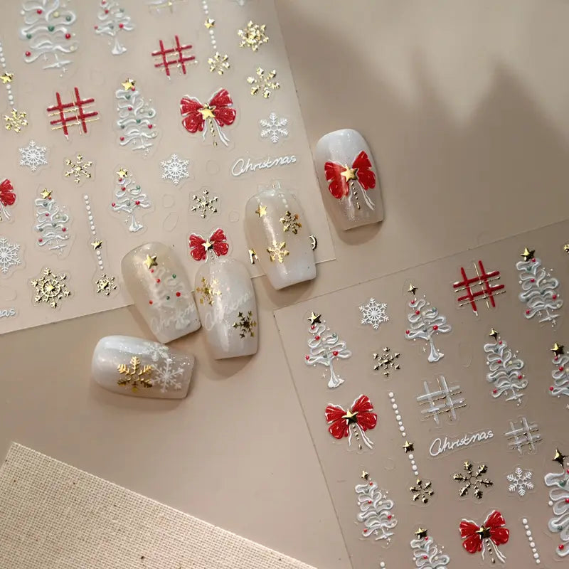 Ruby Bow Christmas – świąteczne naklejki na paznokcie z motywem czerwonej kokardy