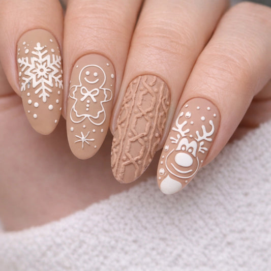 Rose Gold Snowflake & Reindeer – zimowe naklejki na paznokcie 3D (zestaw 2 arkuszy)