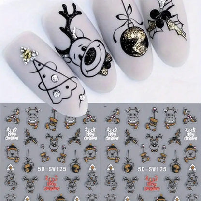 Golden Sparkle – świąteczne złote naklejki na paznokcie (1 arkusz)