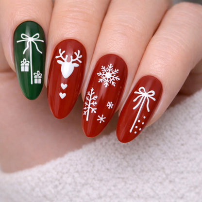 Frosted Deer & Snowflakes – zimowe naklejki na paznokcie z motywem renifera